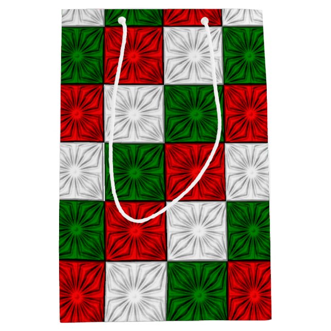 Mediana Bolsa de Regalo de Esquinas Alegres-Rojo, Blanco y (Anverso)