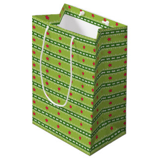 Mediana Bolsa de regalo de estrellas verdes y rosas