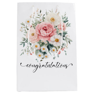 Mediana Bolsa de regalo de felicitaciones florales elegant