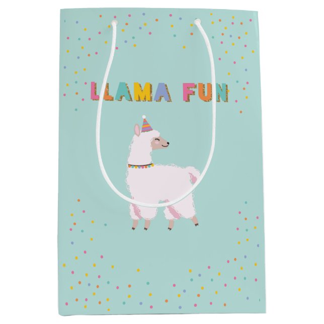 Mediana Bolsa de regalo de fiesta de cumpleaños Llama Fun (Anverso)