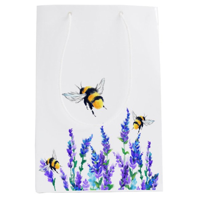 Mediana Bolsa de regalo de flores de primavera y abejas qu (Anverso)