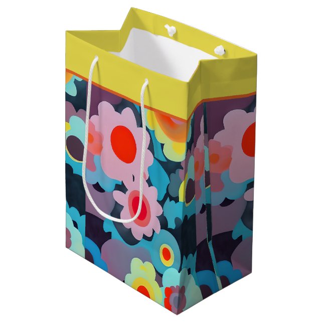 Mediana Bolsa de regalo de flores modas retro (Angulo Anverso)