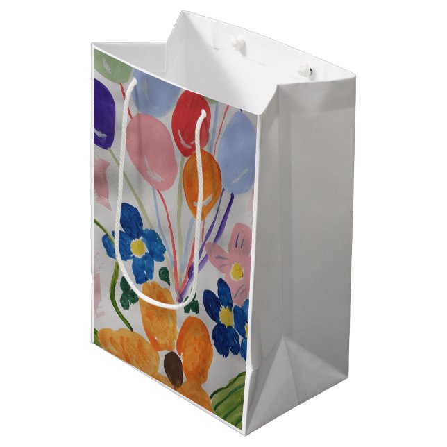 Mediana Bolsa de regalo de flores y globos (Angulo Anverso)