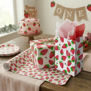 Mediana Bolsa de regalo de fresa roja y abeja divertida