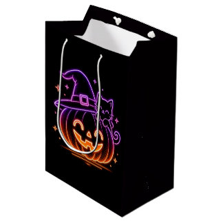 Mediana Bolsa de regalo de gato de calabaza de Halloween n