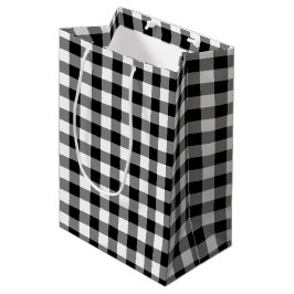 Mediana Bolsa de regalo de Gingham Plaid en blanco y negro