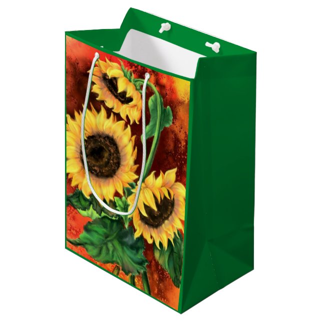 Mediana Bolsa de regalo de girasoles hermosos (Angulo Anverso)