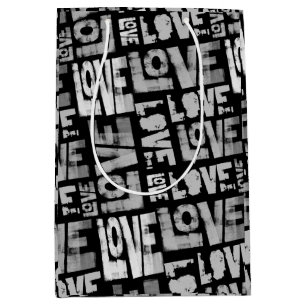 Mediana Bolsa de regalo de graffiti de amor - Blanco y neg