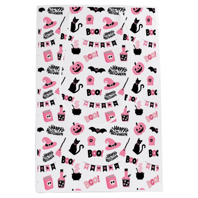 Mediana Bolsa de regalo de Halloween rosa y negro (Anverso)
