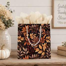 Mediana Bolsa de regalo de hojas de otoño en marrón dorado