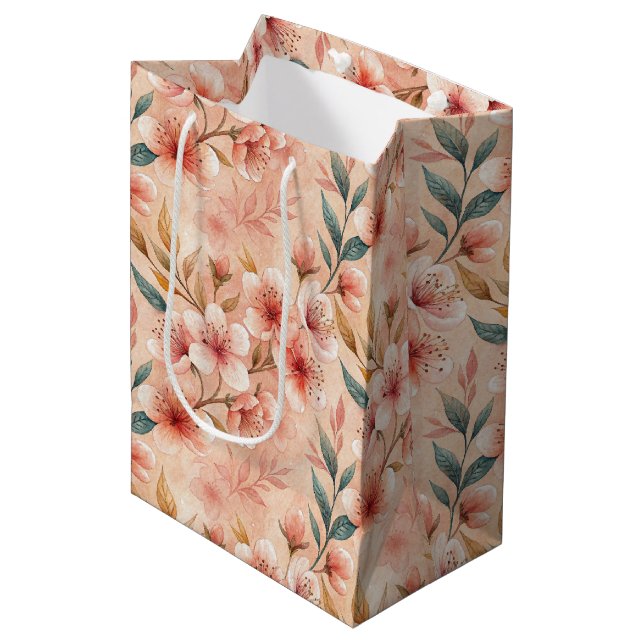Mediana Bolsa de regalo de impresión de flores de cerezo (Angulo Anverso)