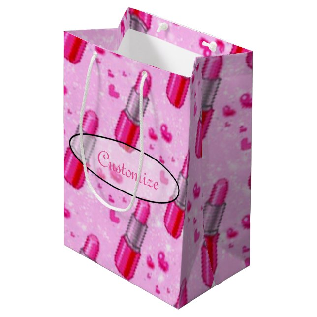 Mediana Bolsa de regalo de lápiz de labios rosados (Angulo Anverso)