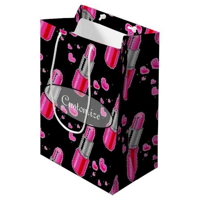 Mediana Bolsa de regalo de lápiz labial rosa y negro (Angulo Anverso)