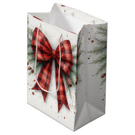 Mediana Bolsa de regalo de lazo de Navidad de acuarela roj