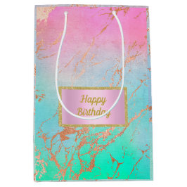 Mediana bolsa de regalo de mármol azul rosa pastel