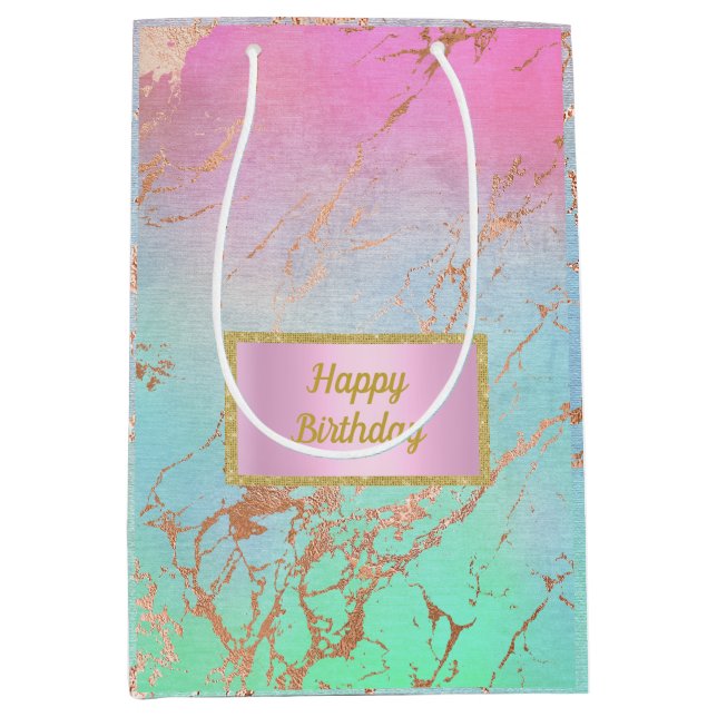 Mediana bolsa de regalo de mármol azul rosa pastel (Anverso)