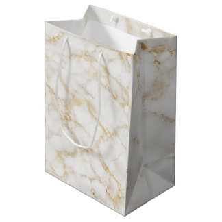 Mediana Bolsa de regalo de mármol blanco y dorado elegante