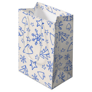 Mediana Bolsa de regalo de Navidad azul con Doodle