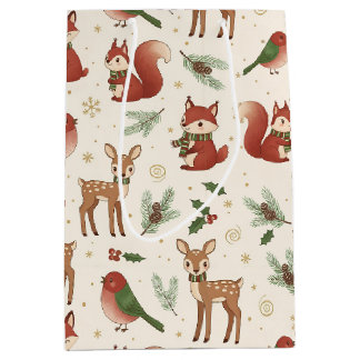 Mediana Bolsa De Regalo De Navidad Con Animales Del Bosque
