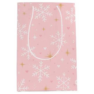 Mediana Bolsa de regalo de Navidad con copo de nieve rosa
