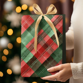 Mediana Bolsa de regalo de Navidad de cuadros verdes y roj