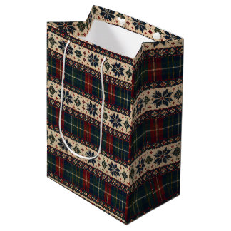Mediana Bolsa de regalo de Navidad de cuadros y copos de n
