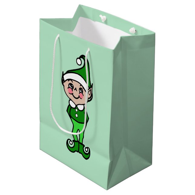 Mediana Bolsa de regalo de Navidad del Elfo Retro (Angulo Anverso)