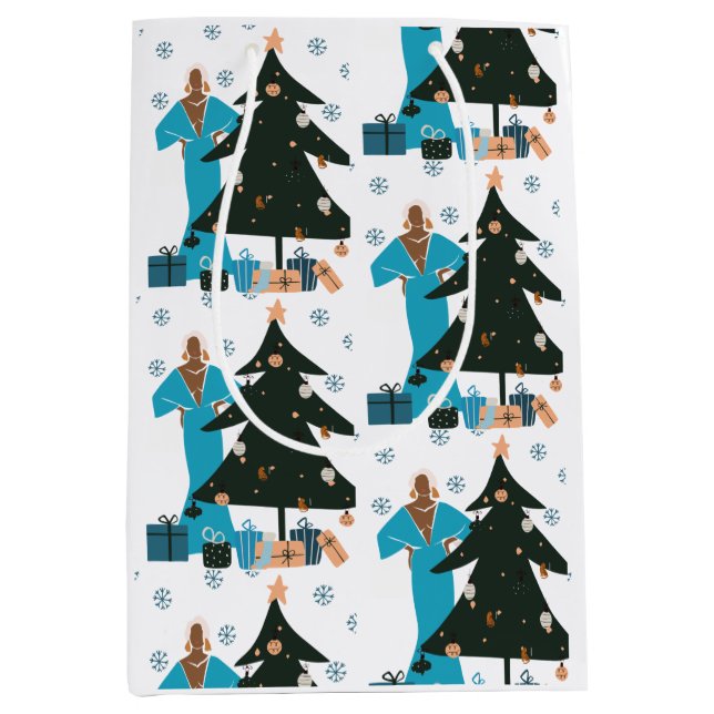 Mediana Bolsa de regalo de Navidad para chica negra con pe (Anverso)