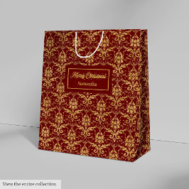 Mediana Bolsa de regalo de Navidad personalizada en rojo y