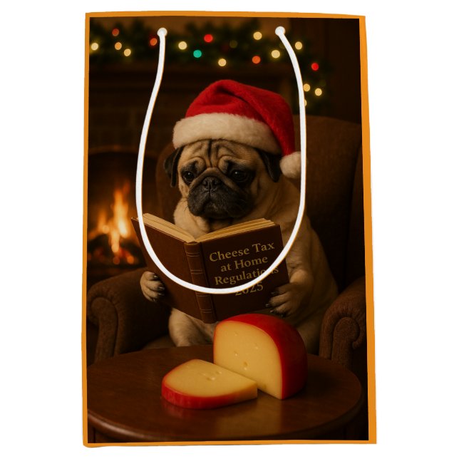 Mediana Bolsa de regalo de Navidad Pug (Anverso)