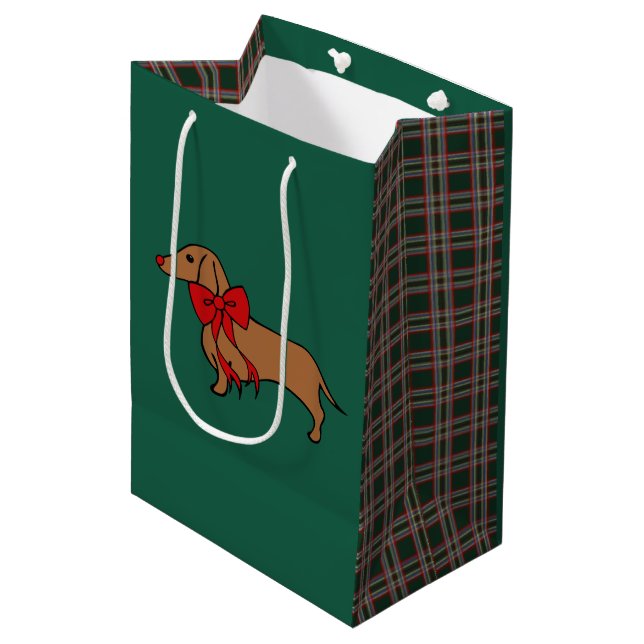 Mediana Bolsa de regalo de Navidad retro Dachshund (Angulo Anverso)