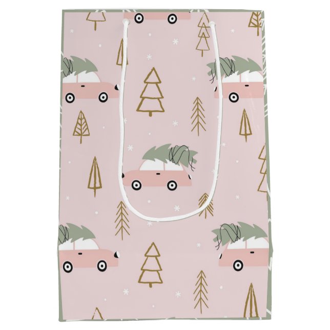 Mediana Bolsa de regalo de Navidad rosa (Reverso)