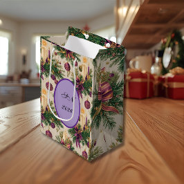 Mediana Bolsa de regalo de Navidad vintage con monograma p
