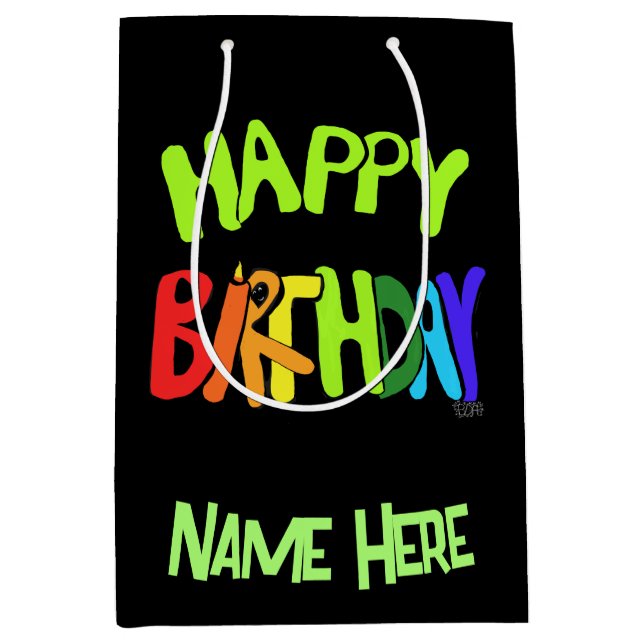 Mediana Bolsa de regalo de nombre personalizado de cumplea (Anverso)