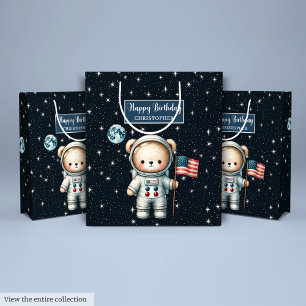 Mediana Bolsa de regalo de oso espacial personalizado para