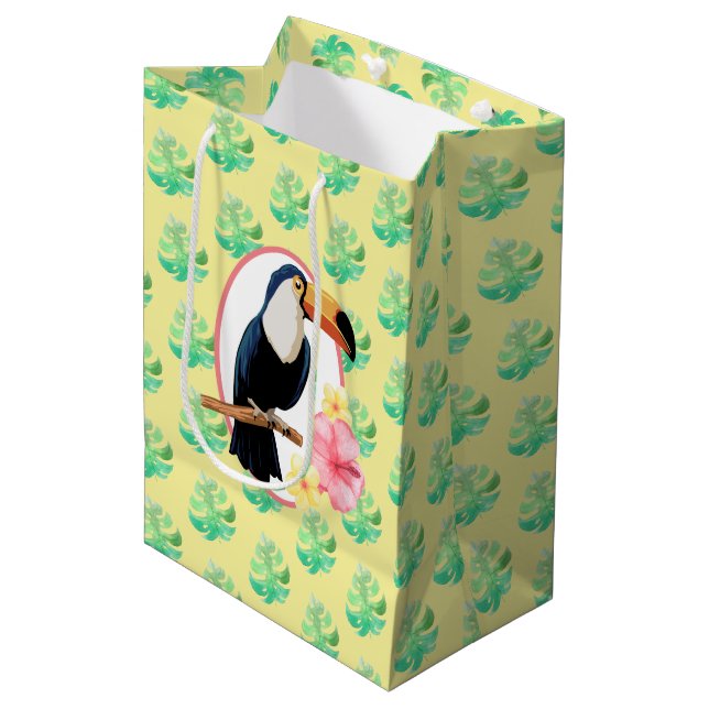 Mediana Bolsa De Regalo De Pájaros Florales Y Tropicales (Angulo Anverso)