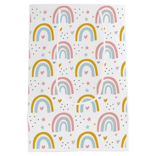 Mediana Bolsa de regalo de papel arcoiris para cumpleaños  (Reverso)
