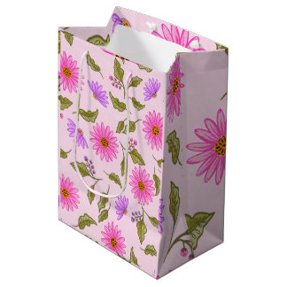Mediana Bolsa de regalo de papel con flores rosadas y enca