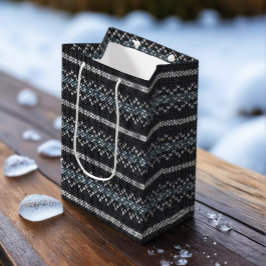 Mediana Bolsa de regalo de papel negra y gris con patrón d