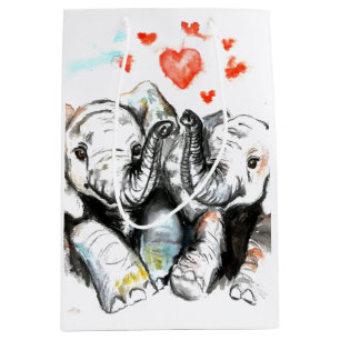 Mediana Bolsa de regalo de pareja linda elefante