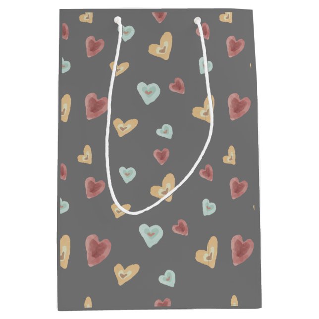 Mediana Bolsa de regalo de patrón cardíaco - gris oscuro (Anverso)