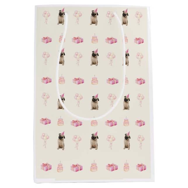 Mediana Bolsa de regalo de perro de cumpleaños (Anverso)
