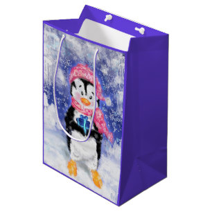 Mediana Bolsa de regalo de pingüino de Navidad linda