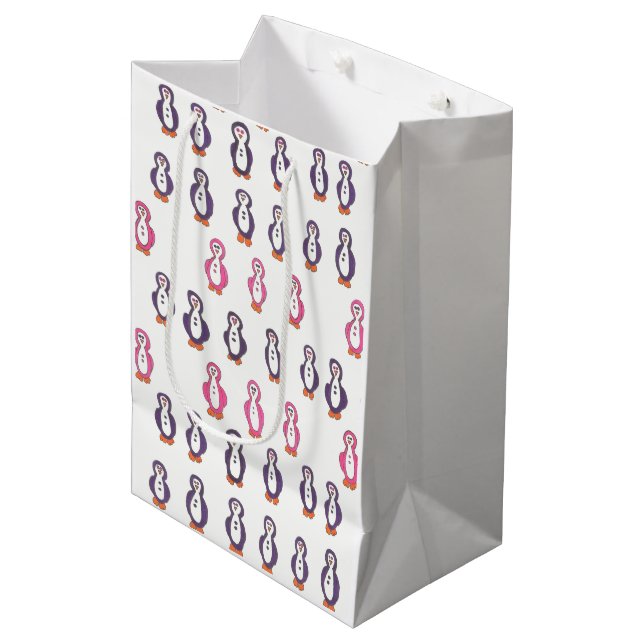 Mediana Bolsa de regalo de Pingüino divertido (Angulo Anverso)