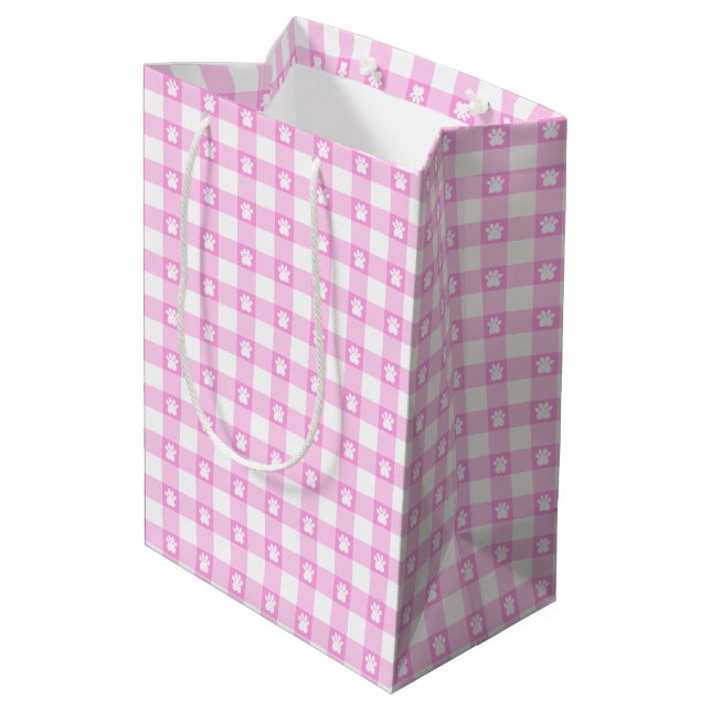 Mediana Bolsa de regalo de pinturas de Gingham rosada (Angulo reverso)