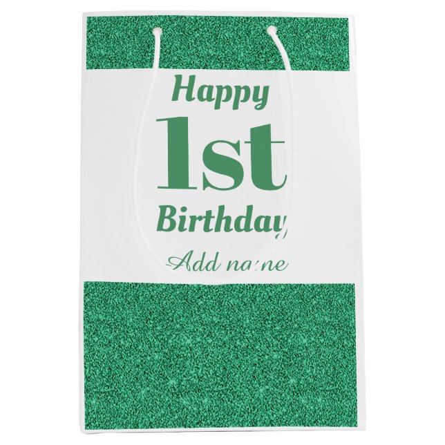 Mediana Bolsa de regalo de primer cumpleaños personalizada (Anverso)