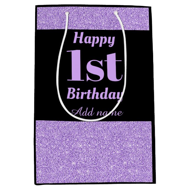 Mediana Bolsa de regalo de primer cumpleaños personalizada (Anverso)