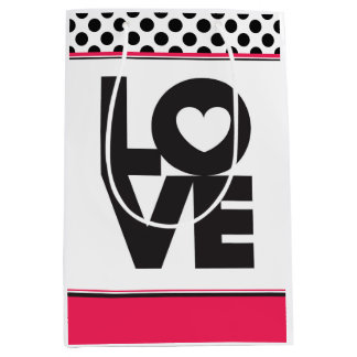 Mediana Bolsa de regalo de puntos negros de amor rosado