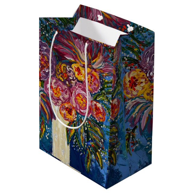 Mediana Bolsa de regalo de ramo floral (Angulo reverso)