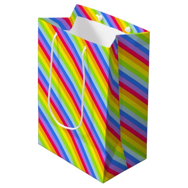 Mediana Bolsa de regalo de rayas de arco iris gráfico (Angulo Anverso)